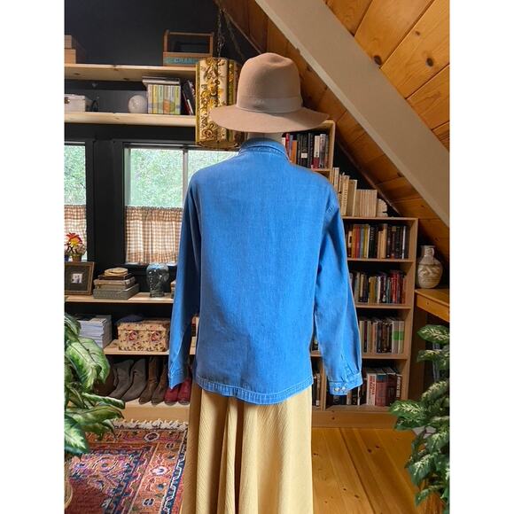 Chambray Long Sleeve Shirt Fall Leaves Embroidered - Picture 2 of 6